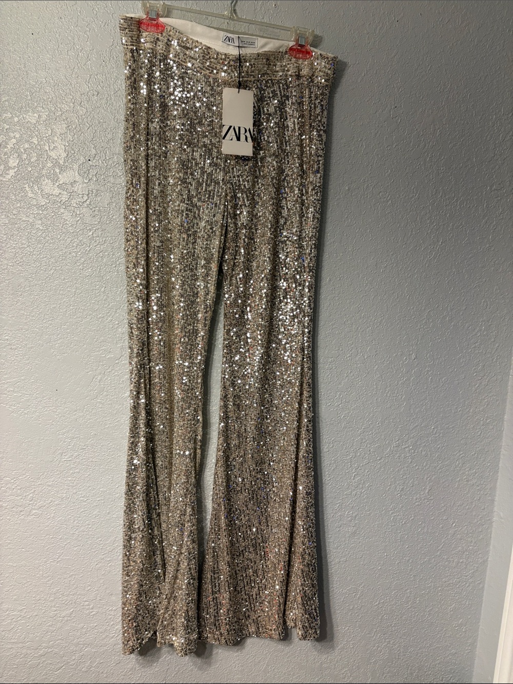 ZARA Champagne Sequin Flared Trousers